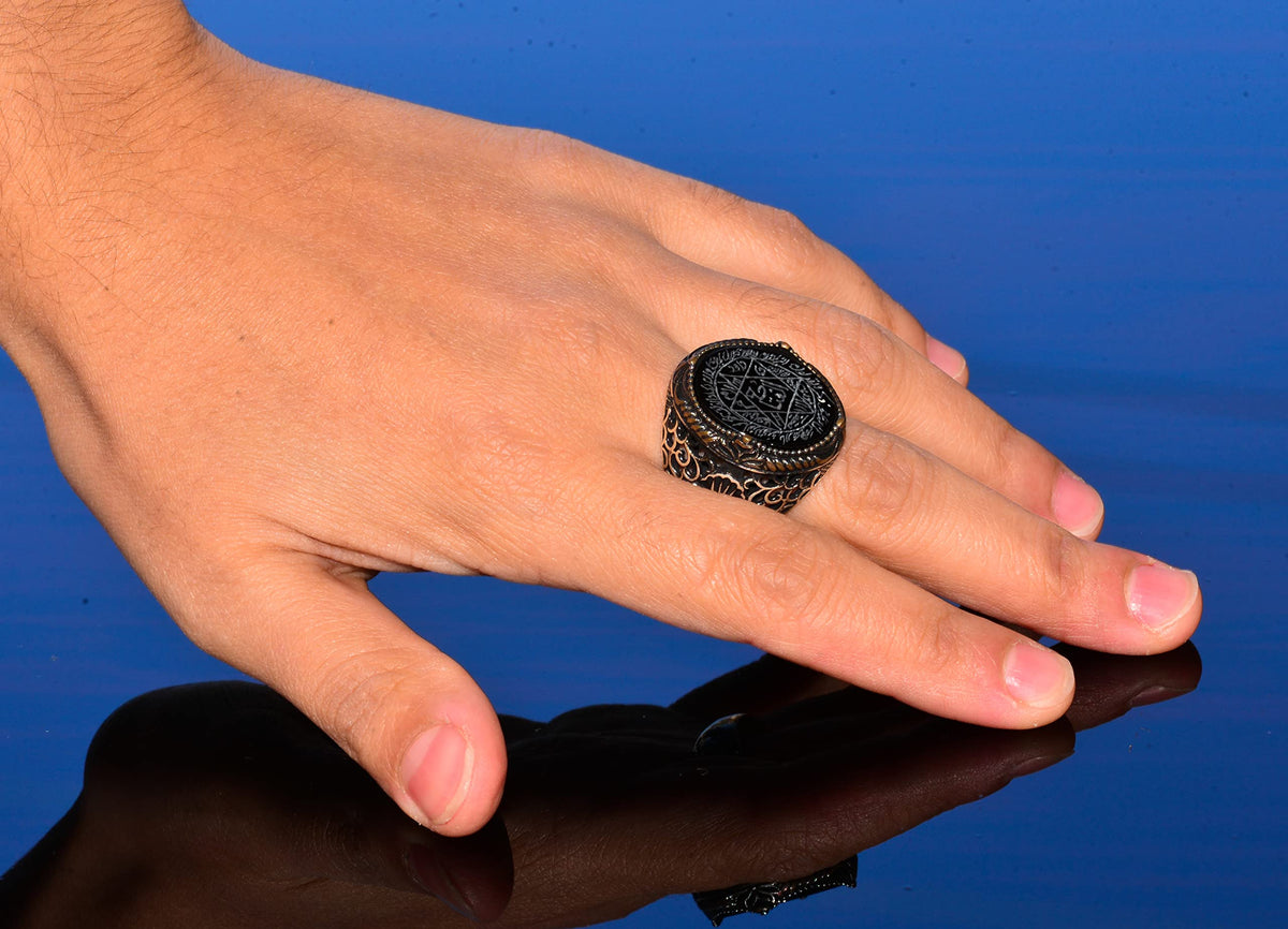 Handmade Solomon's Seal Ring, Black Onyx Stone, Islamic Men's Ring, 925 Sterling Silver Ring (Onyx) — 6