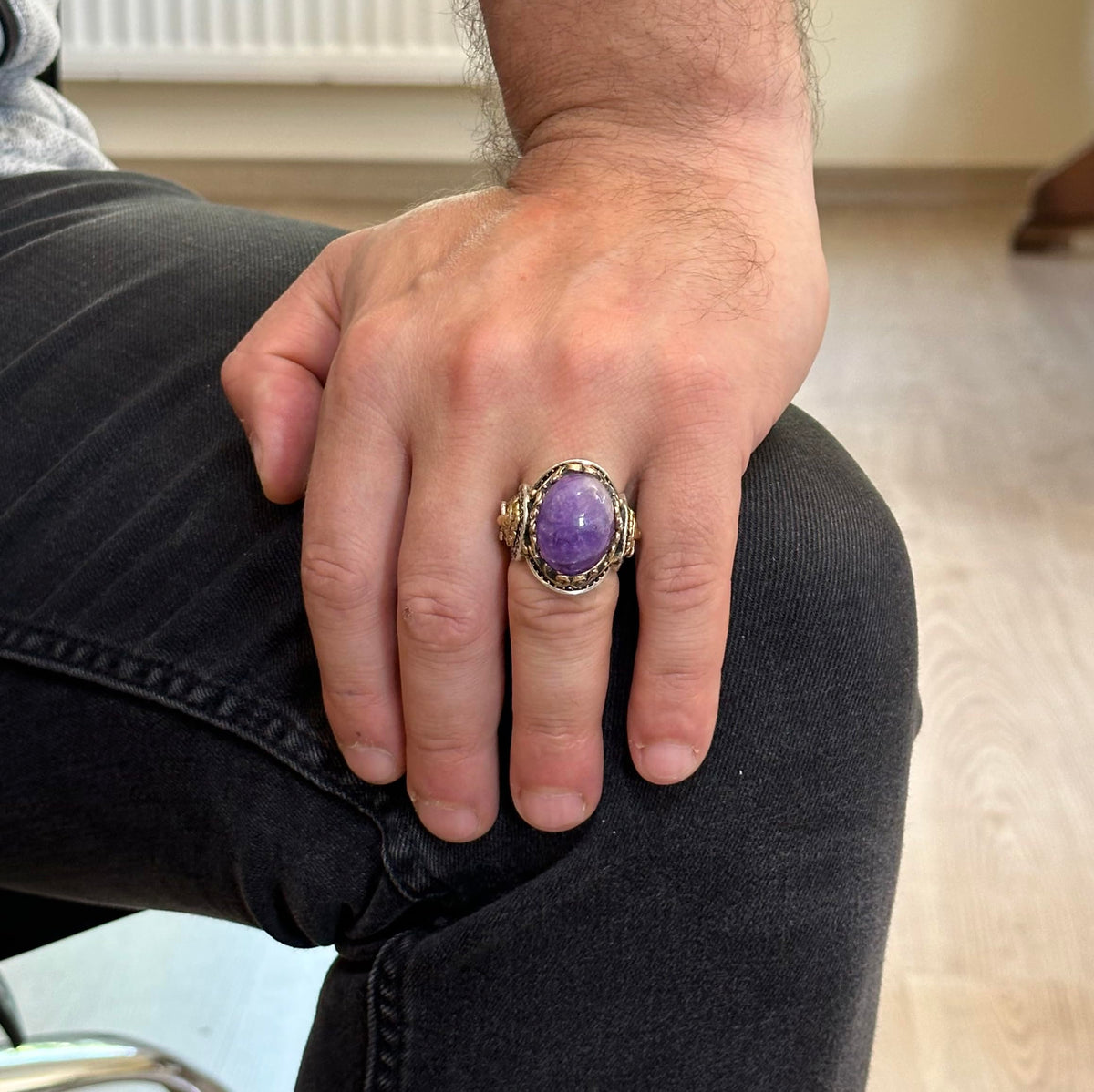 Natural Amethyst Stone Ring - Lion Silver Ring — 3