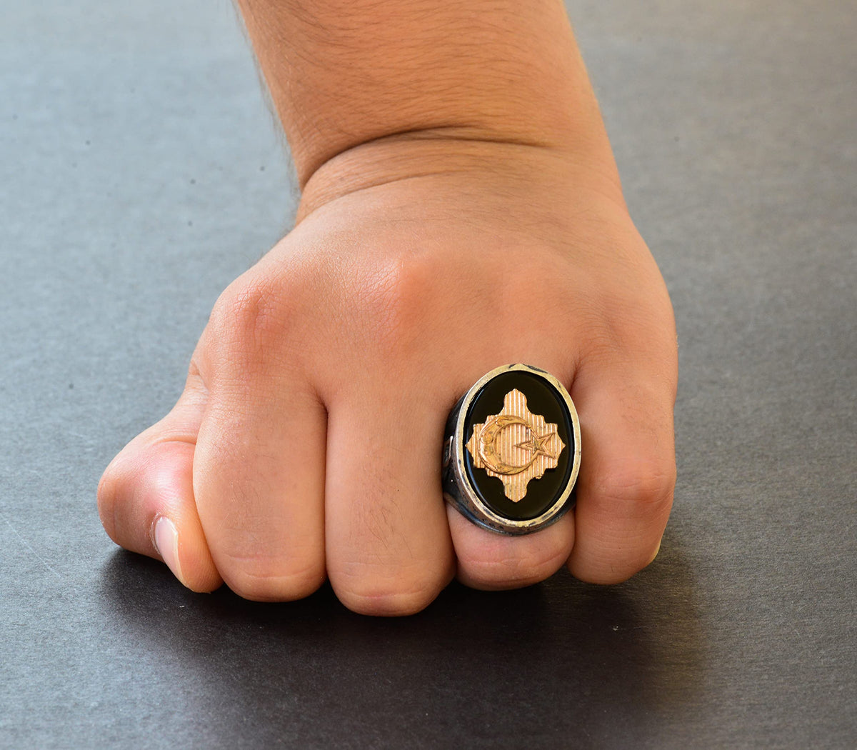 Star and Crescent Ring, Malcolm X Ring, Silver Islamic Men's Ring — 7