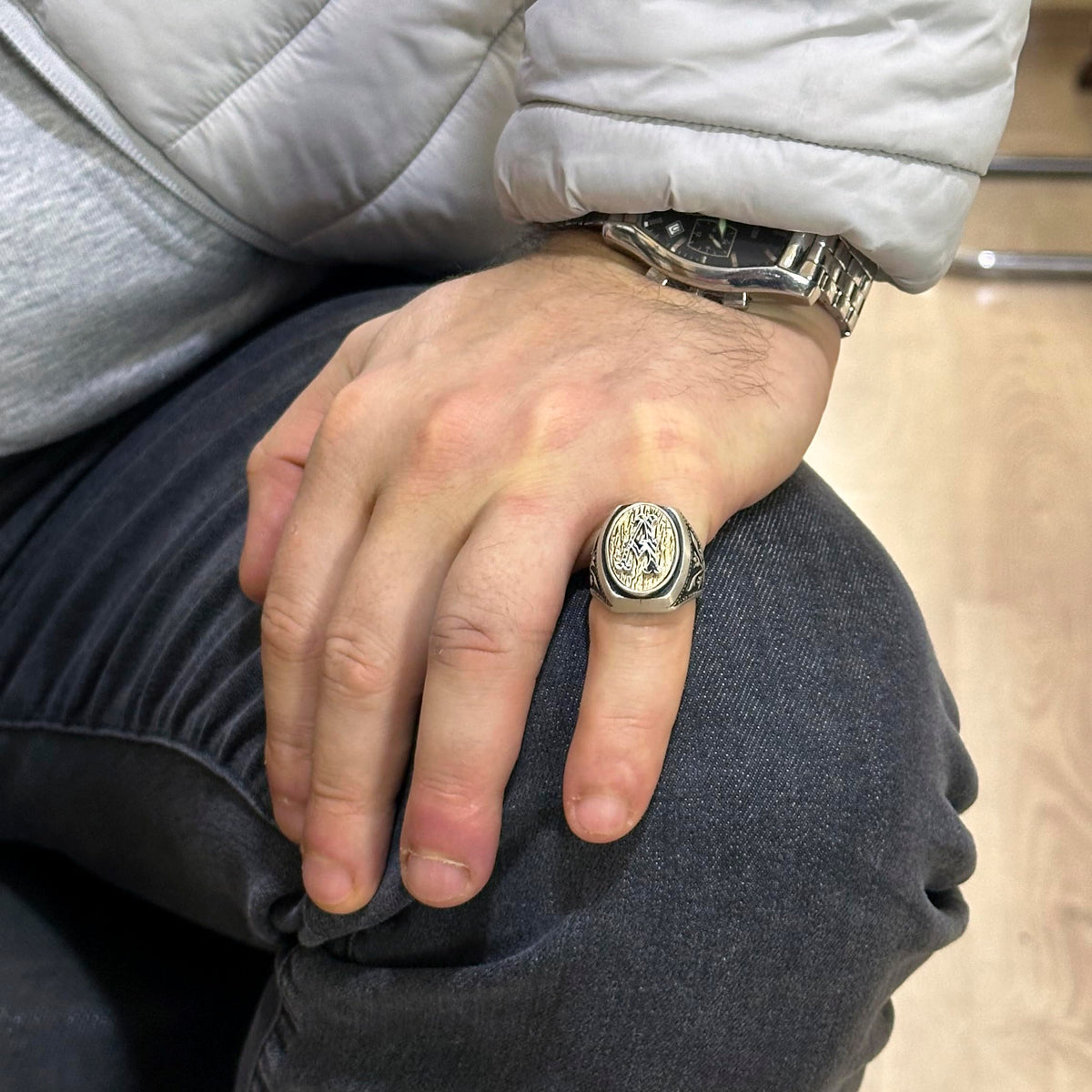 KAMBO Personalized Monogram Ring Handmade 925 Sterling Silver Men's Modern Statement Band Custom Engraved Jewelry Gift f