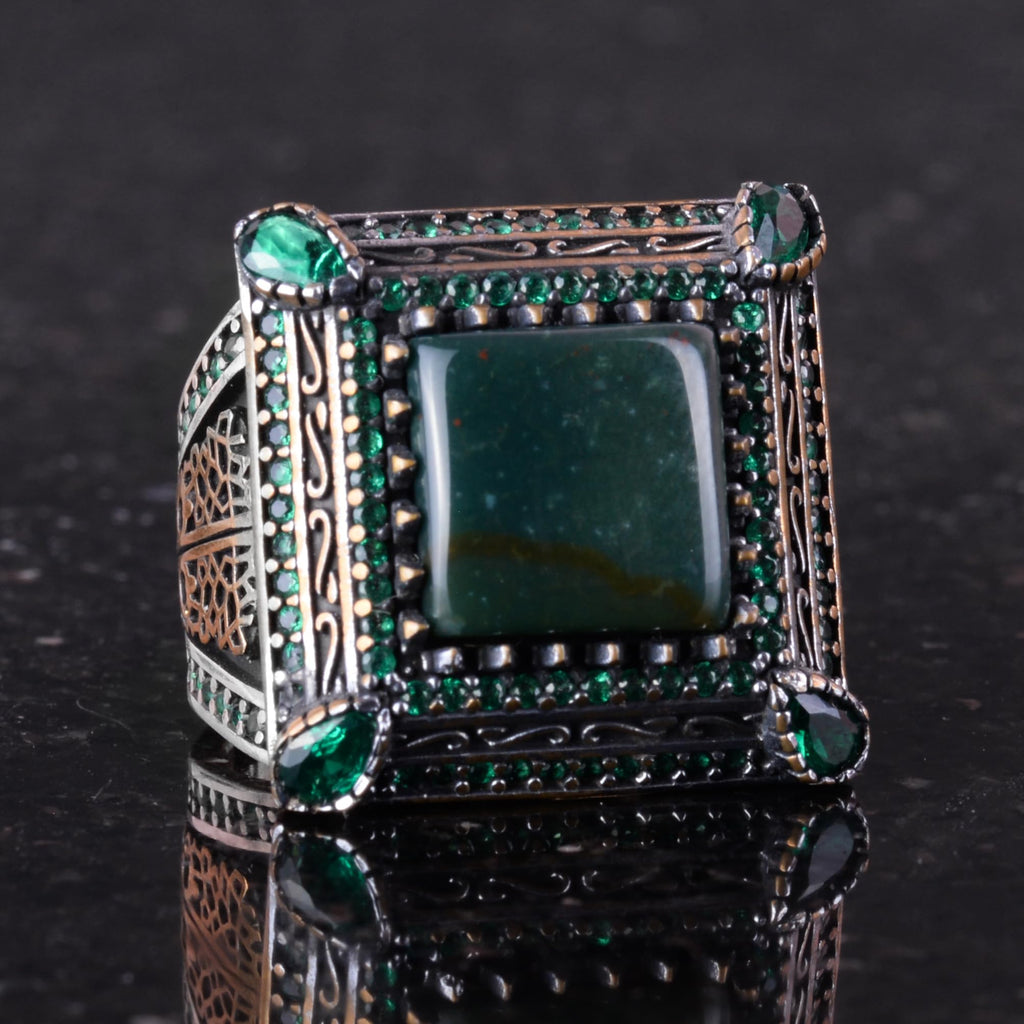 Handmade 925 Sterling Silver Men's Ring - Natural Malachite Stone — 5