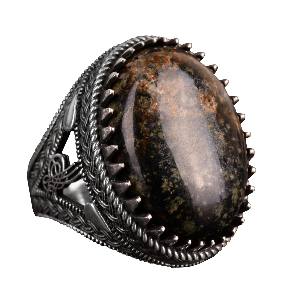 Natural Agate Stone Ring, Oval Big Ring, Tugra Ring, 925 Sterling Silver Ring
