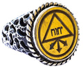 Men's Silver Ring - Hebrew Triangle Talisman with Gold Accent