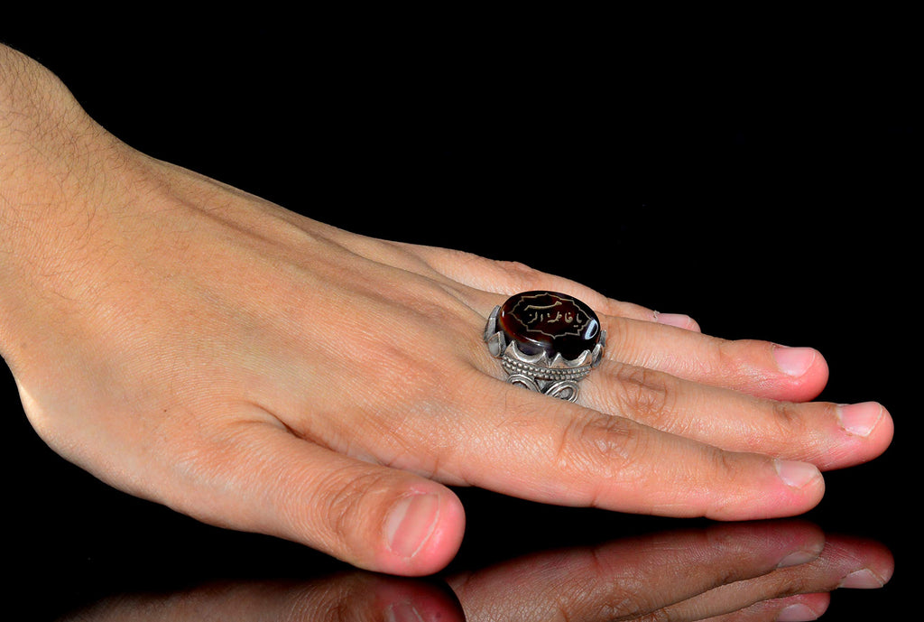 925 Sterling Silver Ring, Islamic Ring, Men's Ring, Natural Agate Stone (Model-5) — 6