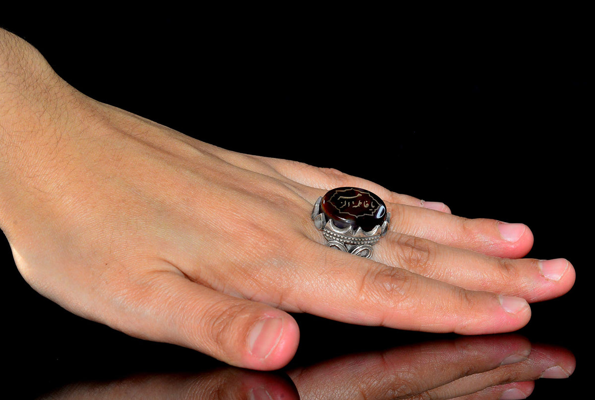 925 Sterling Silver Ring, Islamic Ring, Men's Ring, Natural Agate Stone (Model-5) — 6
