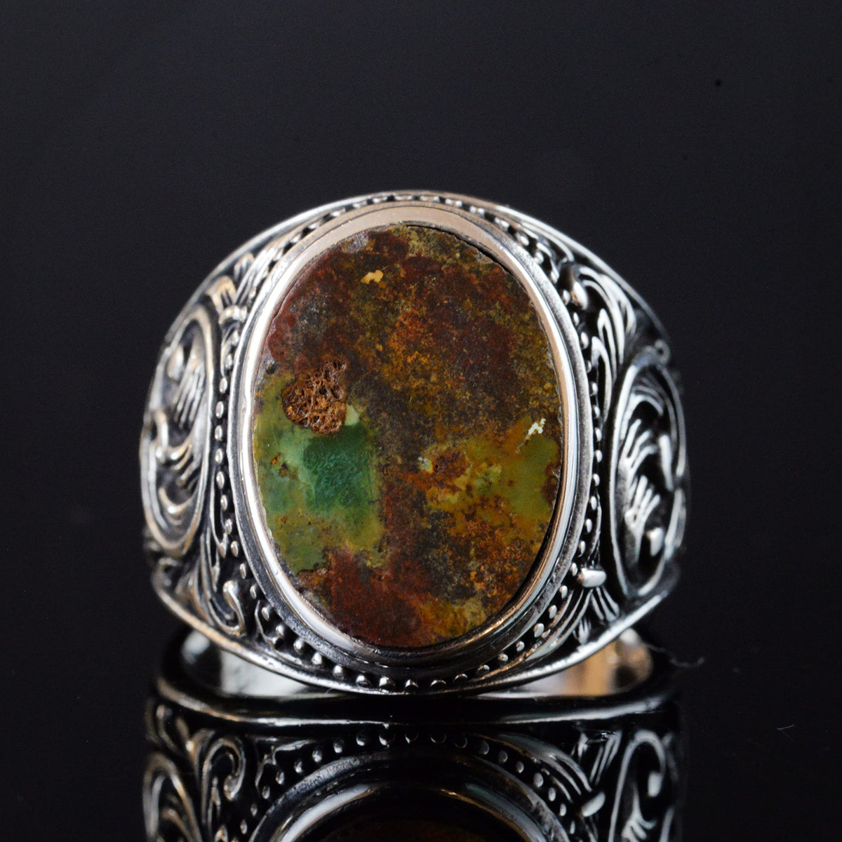 Natural Arizona Green Turquoise Stone Ring, Vintage Design - 925 Sterling Silver Men's Ring, Handcrafted Elegance (Model-2) — 6