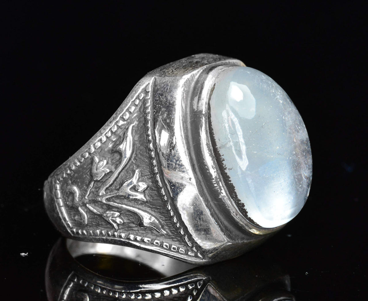 KAMBO Natural Moonstone Silver Men's Ring — 4