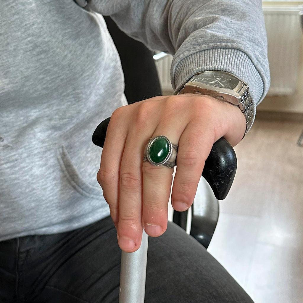 Natural Stone Ring, 925 Sterling Silver Ring (Jade) — 3