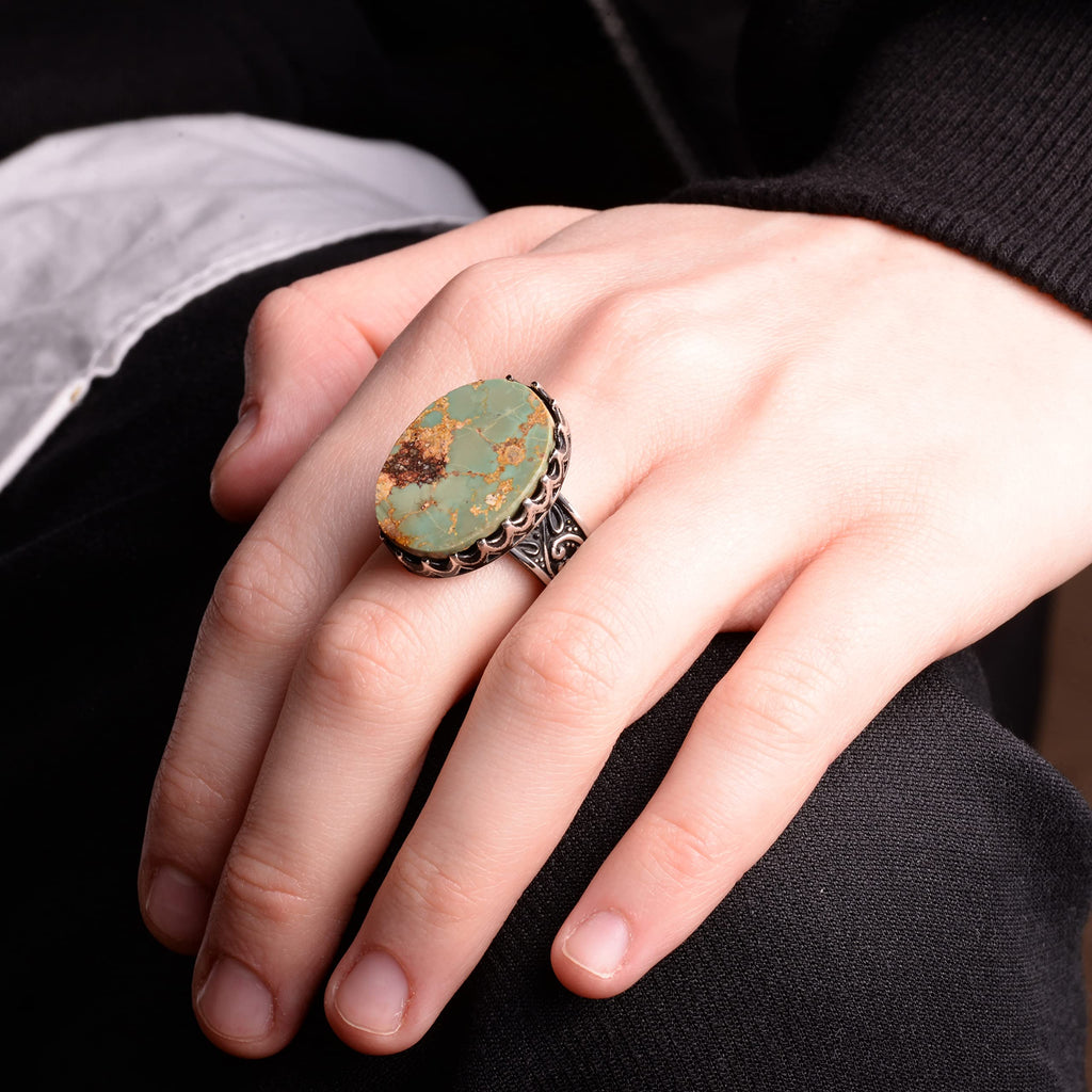 Natural Arizona Turquoise Gemstone Ring - 925 Sterling Silver — 7