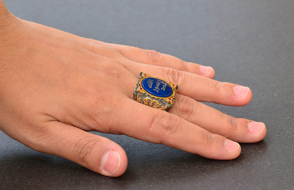 Silver Sultan Ring - Islamic Design (Blue) — 6
