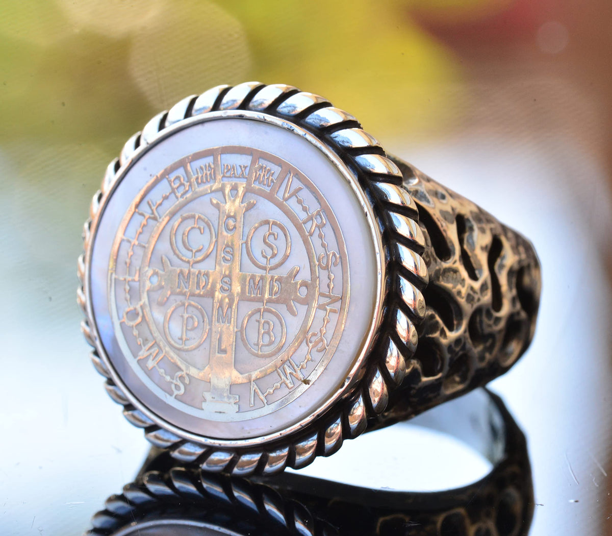 KAMBO 925 Sterling Silver Ring - Seal Men's Ring - Symbol Ring (Saint Benedict) — 3