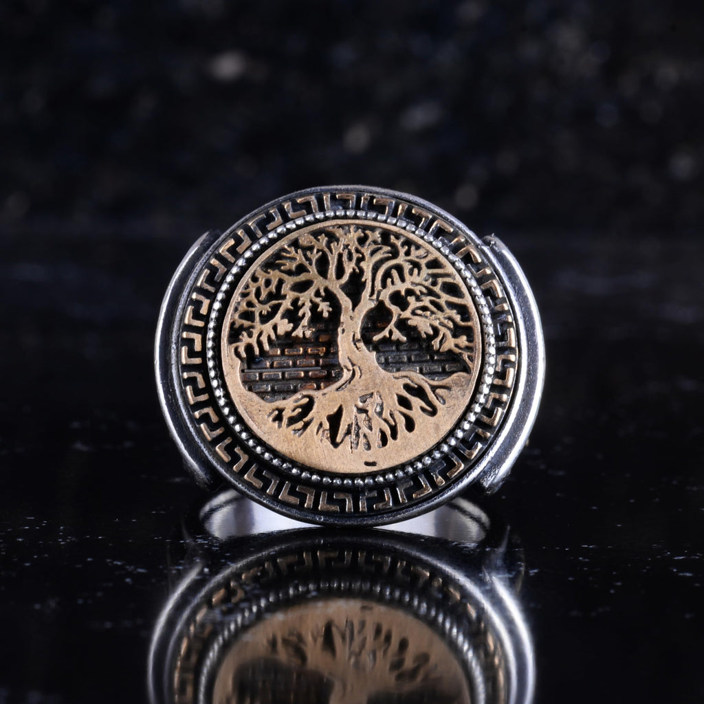 KAMBO Bronze Detailed 925 Sterling Silver Men's Ring Handmade Vintage Symbolic Statement Ring (Tree of Life) — 4