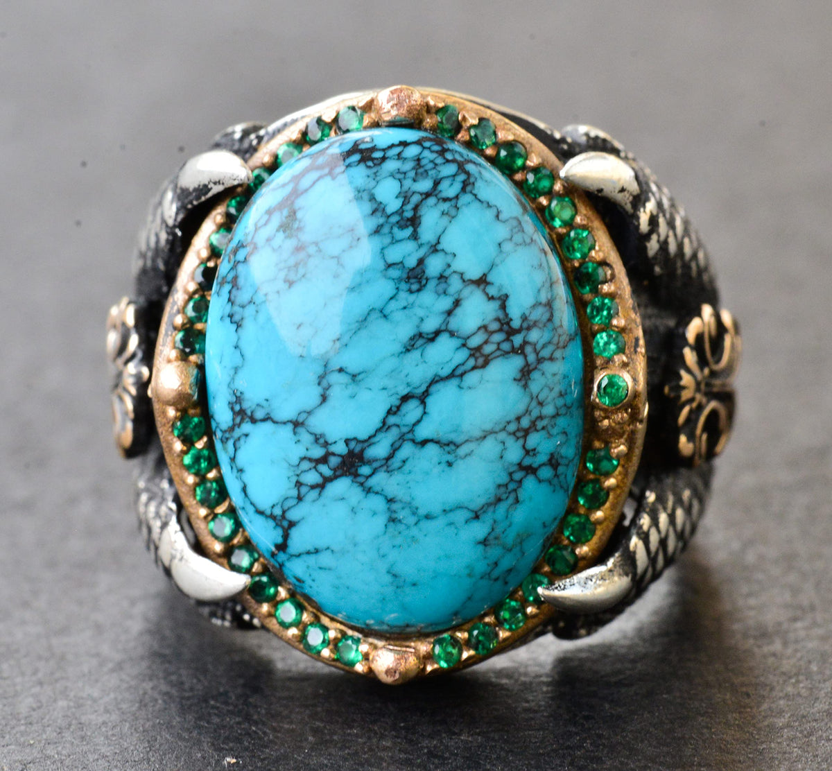 Silver Eagle Claw Ring - Natural Turquoise Stone — 5