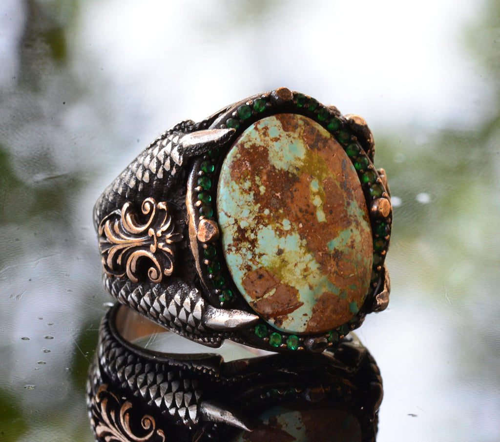 Silver Eagle Claw Turquoise Ring — 3