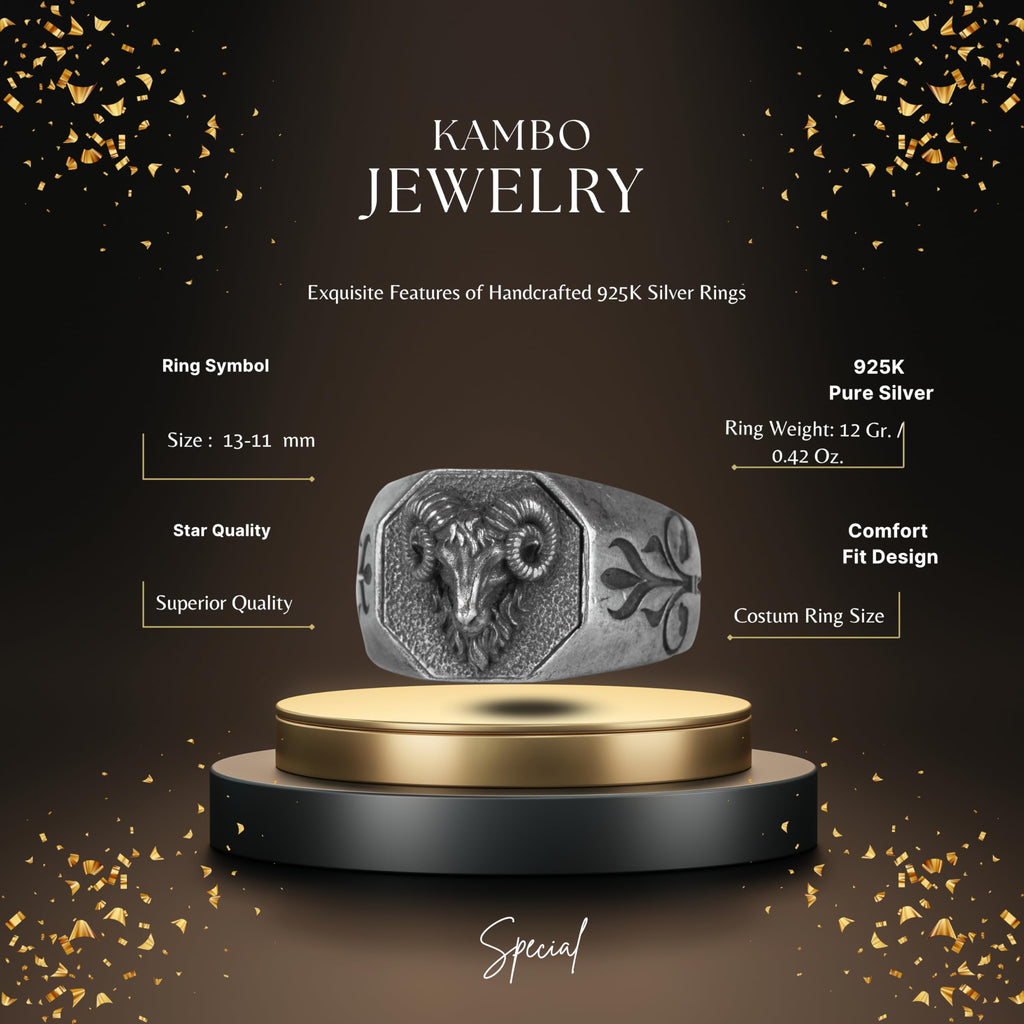 KAMBO 925 Sterling Silver Ram Head Men's Ring – Symbol of Strength, Leadership, and Aries Power – Handmade Gothic Animal Design — 2