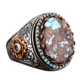 Handcrafted Natural Arizona Turquoise Stone Ring, 925 Sterling Silver (Model-3)