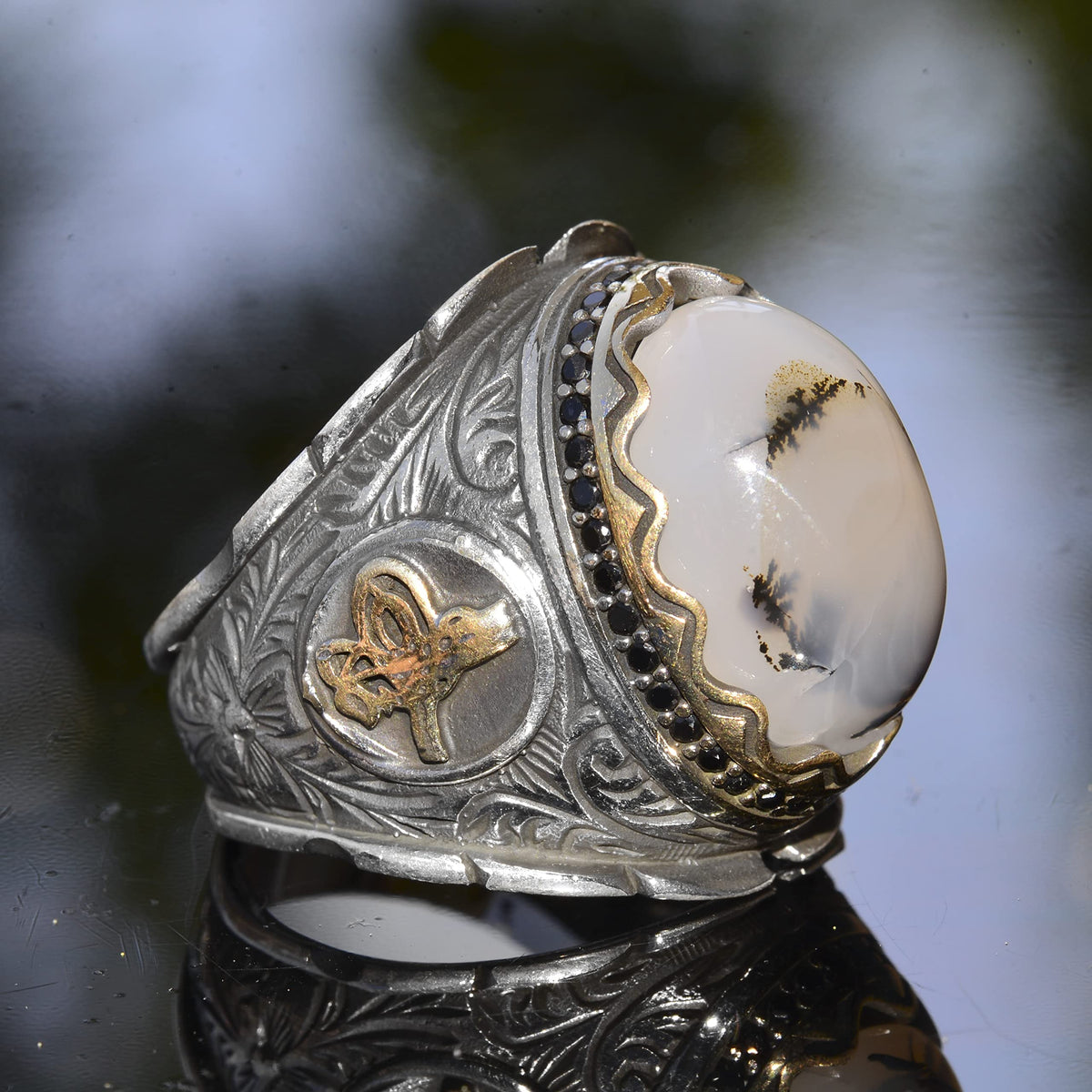 Natural Yemen Agate Stone Ring, 925 Sterling Silver Ottoman Ring — 4