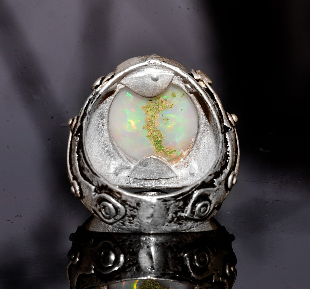 Real Australian Opal Stone Ring, 11.15 Carats, Byzantine Ring, 925 Sterling Silver — 8