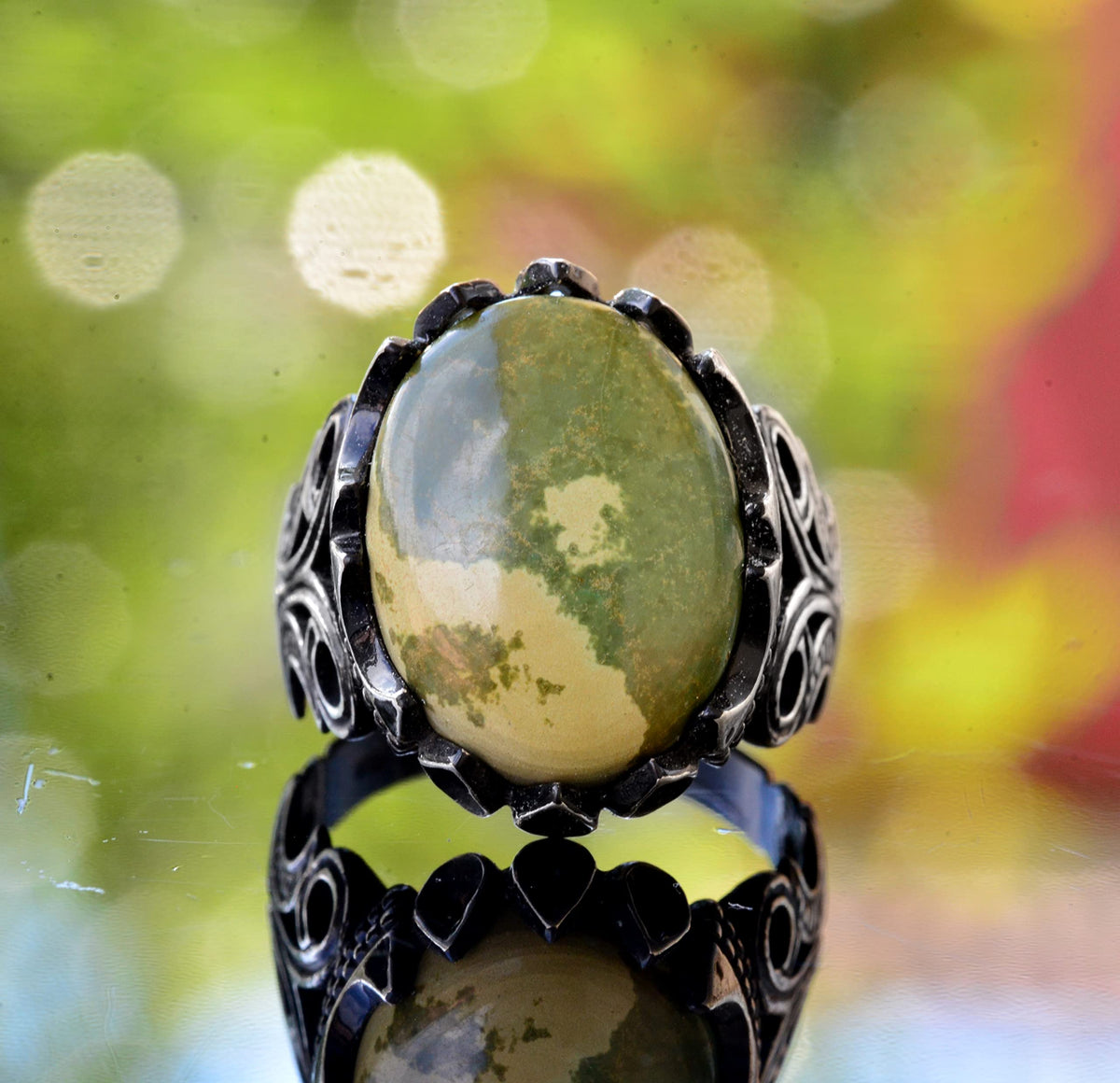 925 Sterling Silver Natural Arizona Turquoise Stone Men's Ring (Model-2) — 2