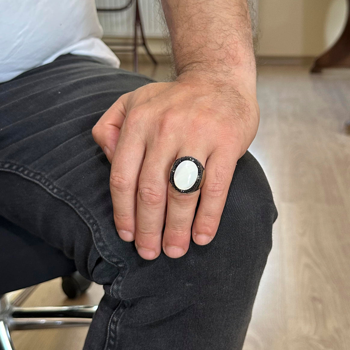 Star of David Ring, Natural Pearl Stone Ring - 925 Sterling Silver Ring — 3