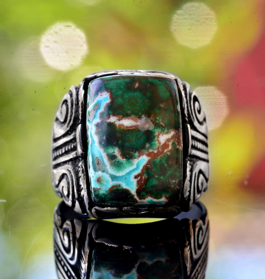Real Natural Arizona Turquoise Gemstone Ring, 18.30 Carat, Sterling Silver Ring For Men, Stacking Ring Gemstone
