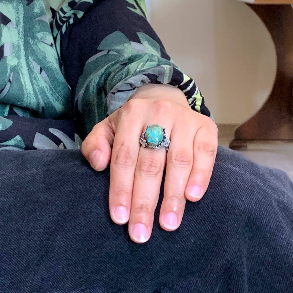Natural Arizona Turquoise Stone Ring, 925 Sterling Silver, Minimalist Handcrafted Ring — 3