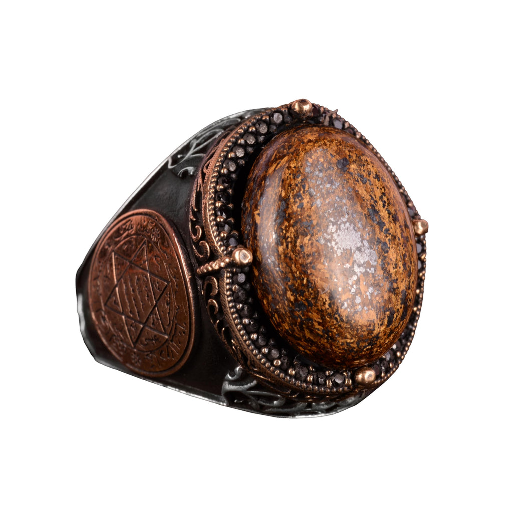 KAMBO 925 Sterling Silver Men's Ring – Bronzite Stone Star of David Ring