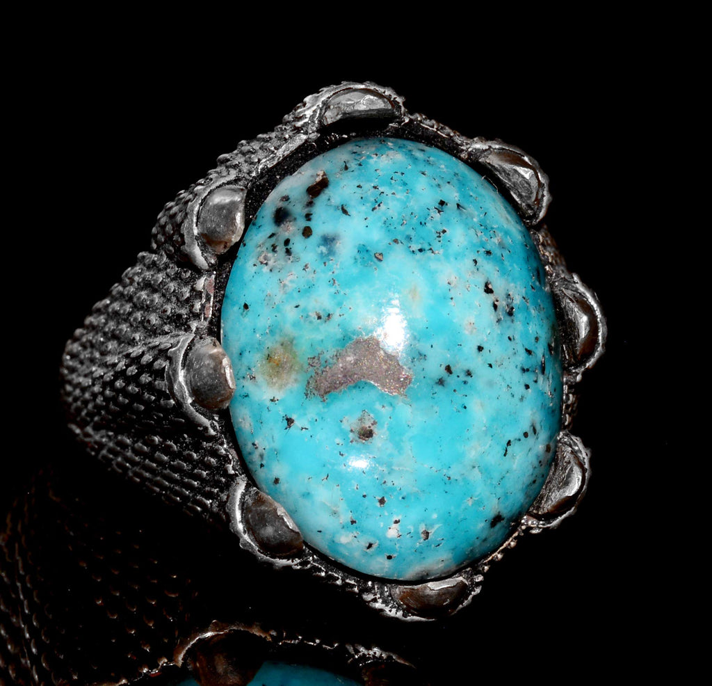Silver Men's Ring - Arizona Turquoise Natural Stone - Hawk Claw Design (Style-3) — 4