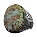 Natural Turquoise Stone Ring - Large Men's Ring - 925 Sterling Silver Ring