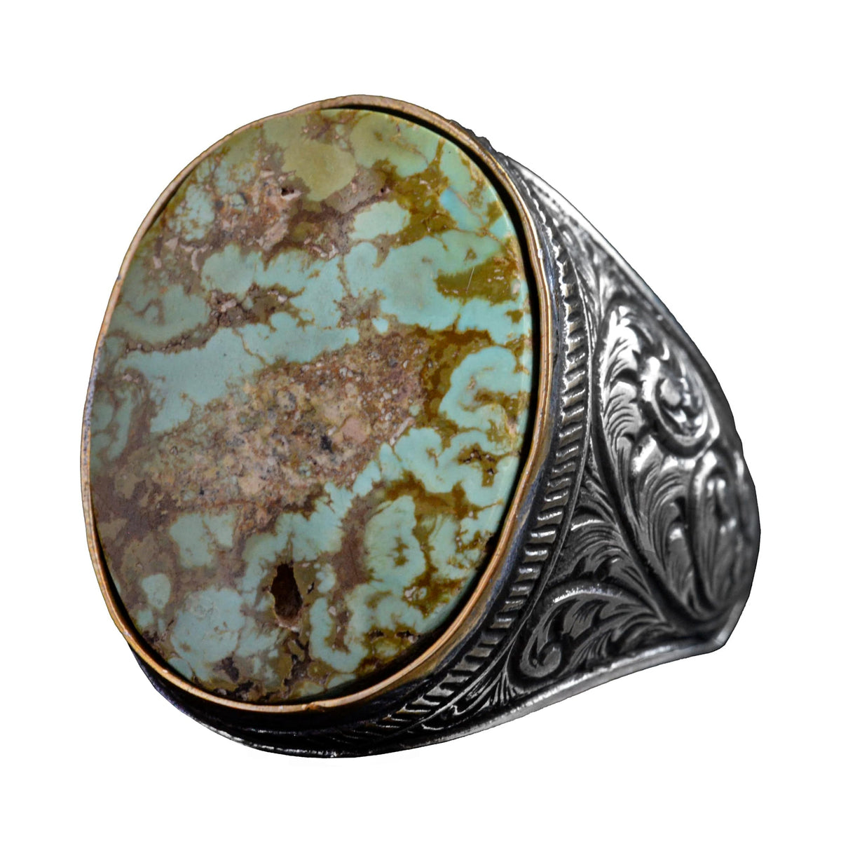 Natural Turquoise Stone Ring - Large Men's Ring - 925 Sterling Silver Ring