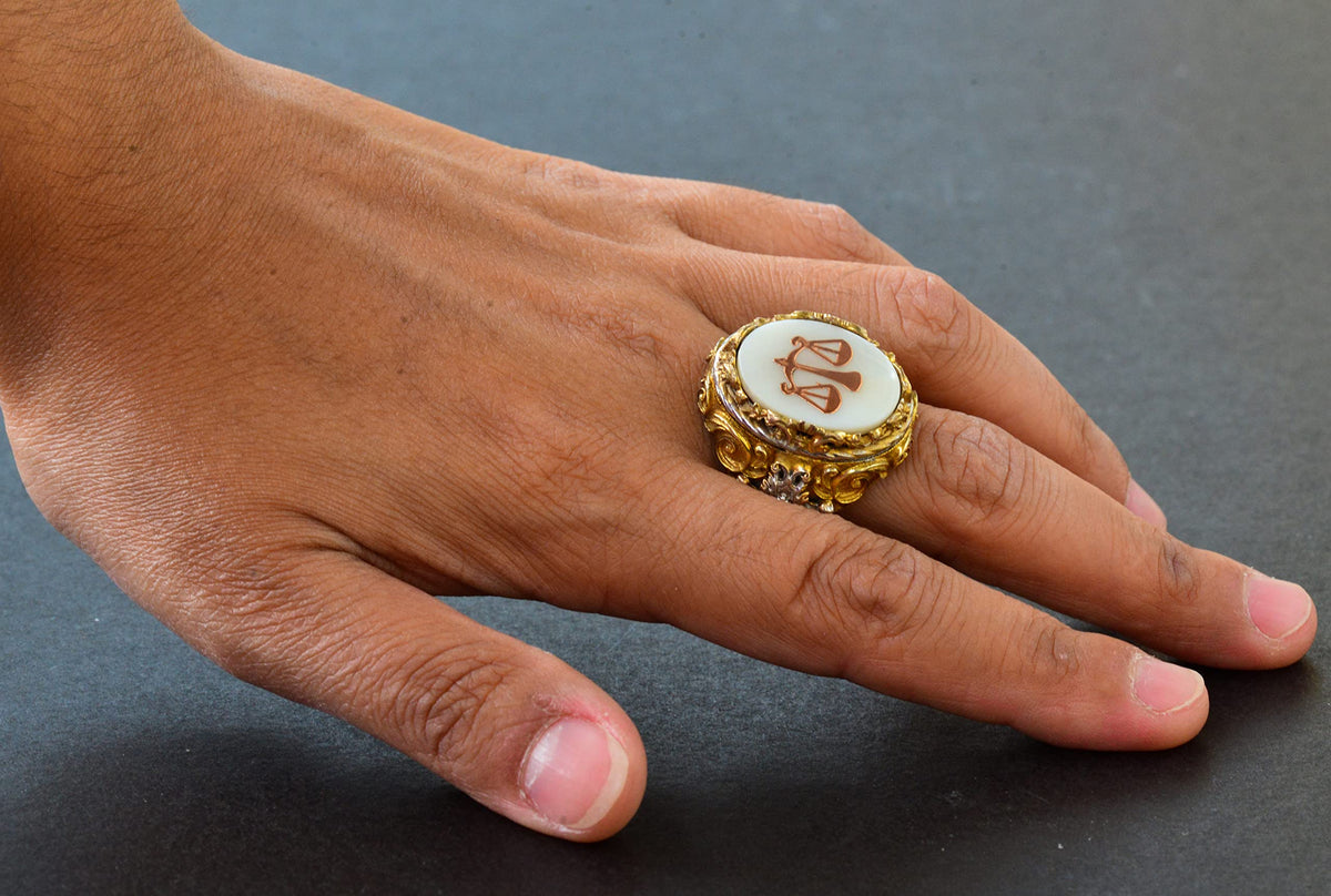 Men's Silver Ring - Pearl Stone - Ring (Libra) — 6