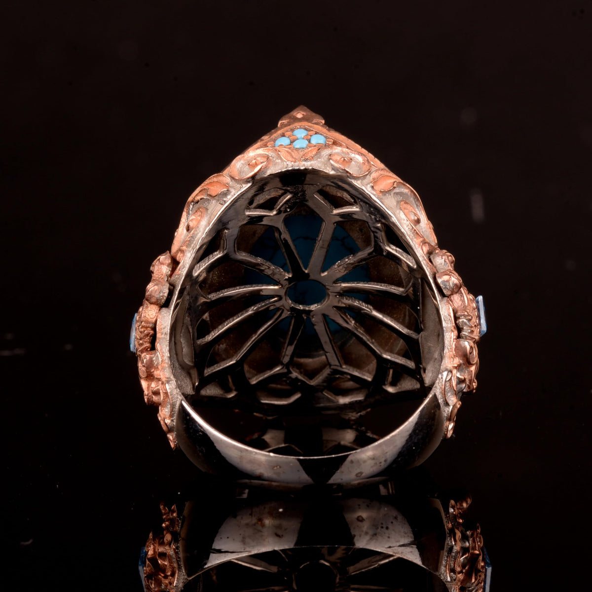 925 Sterling Silver Men's Ring, Artificial Turquoise Stone Ring — 7