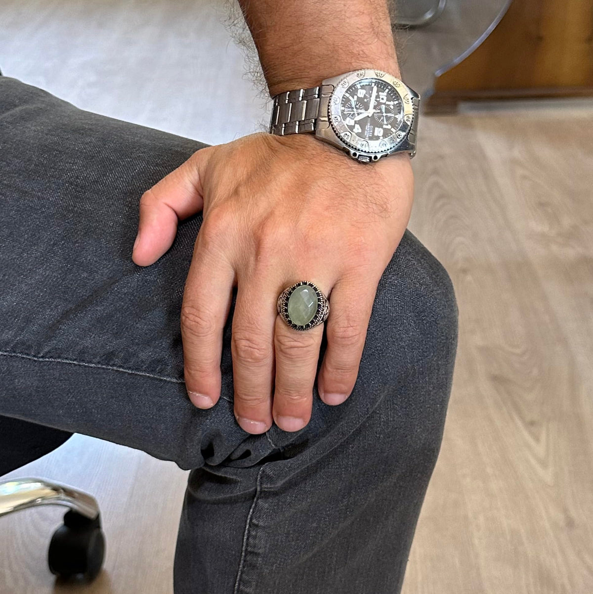 Natural Stone Ring - Handmade Eagle Ring - 925 Sterling Silver (Model-2) — 3