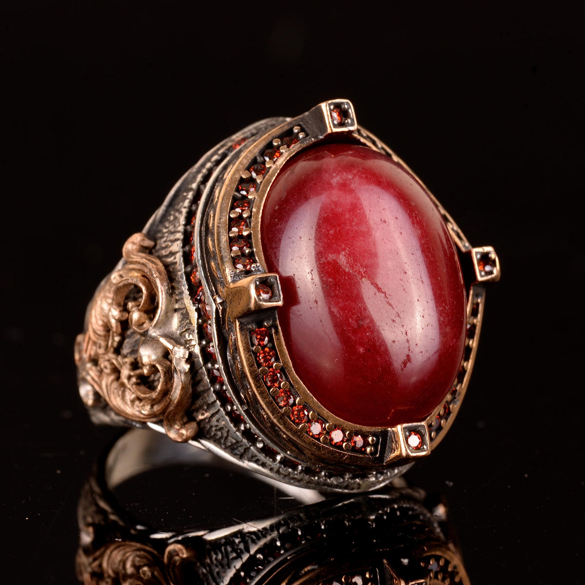 Silver Ring for Men, Natural Cabochon Ruby Stone Ring — 4