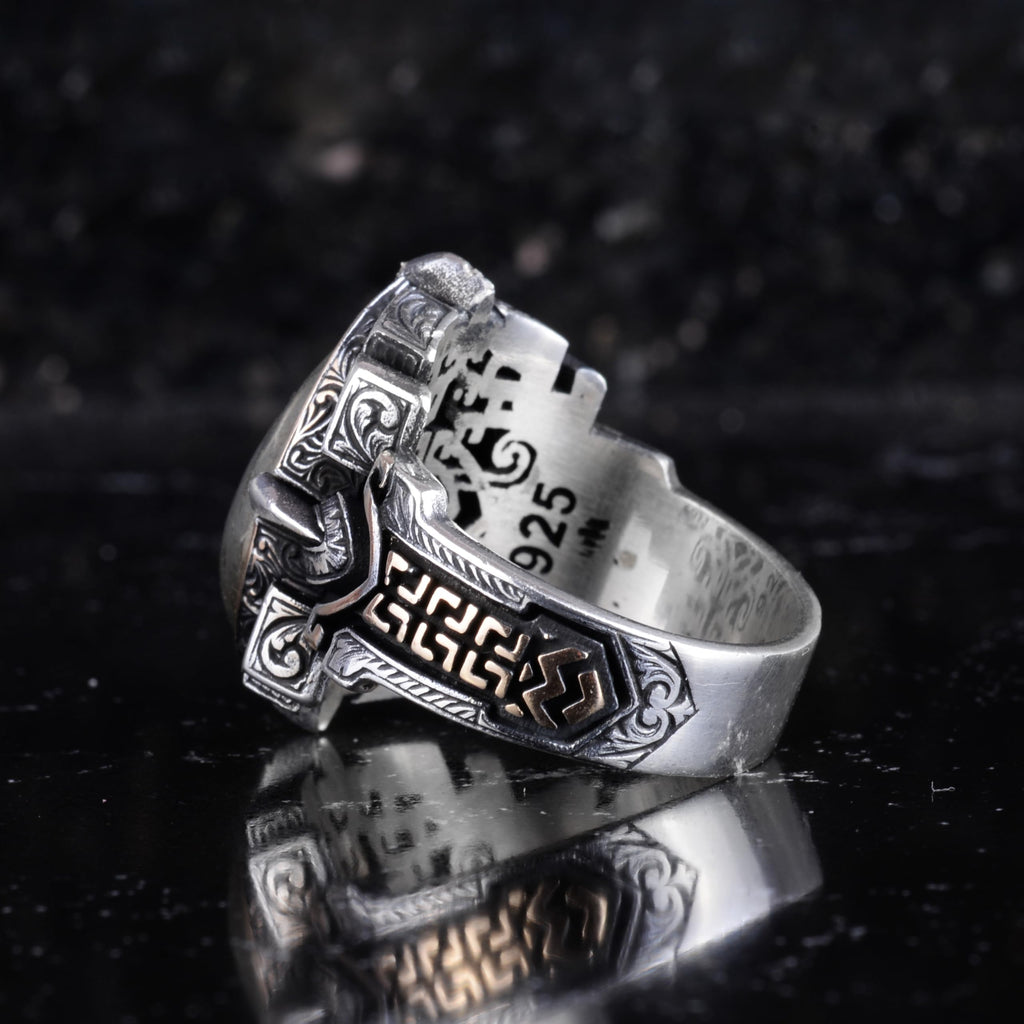 KAMBO Natural Stone Ring 925 Sterling Silver – Handmade Men's Statement Ring Healing Jewelry (Green Eye) — 7
