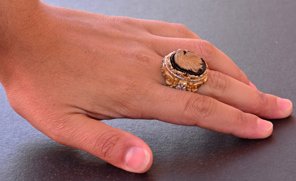Handmade Onyx Ring - 925 Sterling Silver Men's Ring (Eagle) — 7