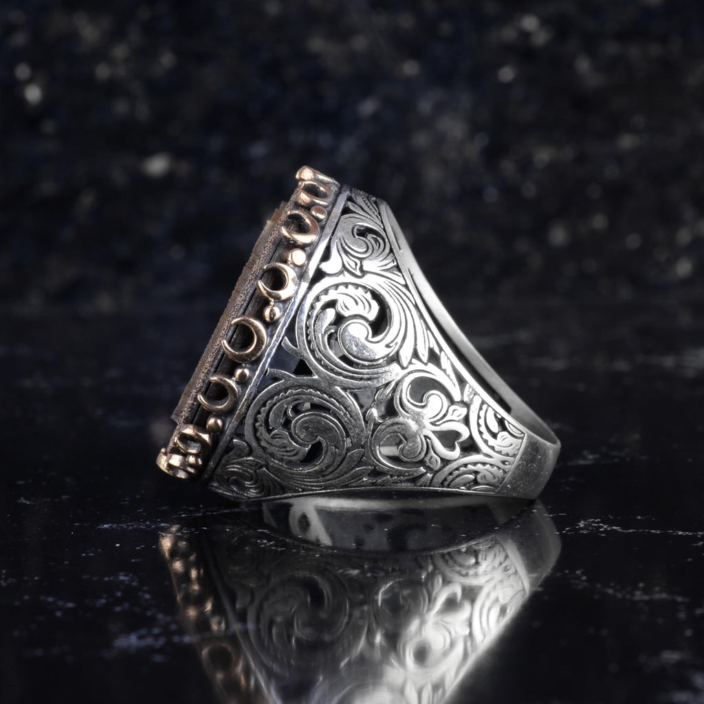 KAMBO Large Men's Ring – 925 Sterling Silver Handmade Ring – Round Ottoman Style Amulet Statement Ring – Vintage Artisan Men's Jewelry (Sacred Geometry Metatron Cube) — 7