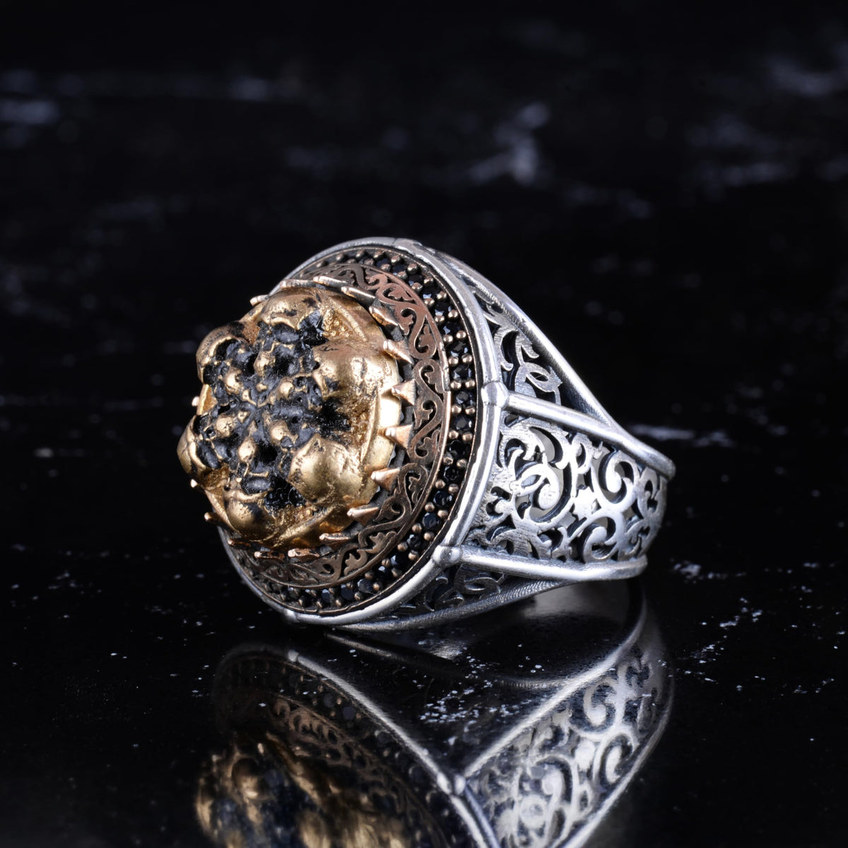 KAMBO Symbol Ring for Men 925 Sterling Silver Round Ring with Bronze Detail Handmade Ottoman Style Statement Jewelry (Skull) — 5