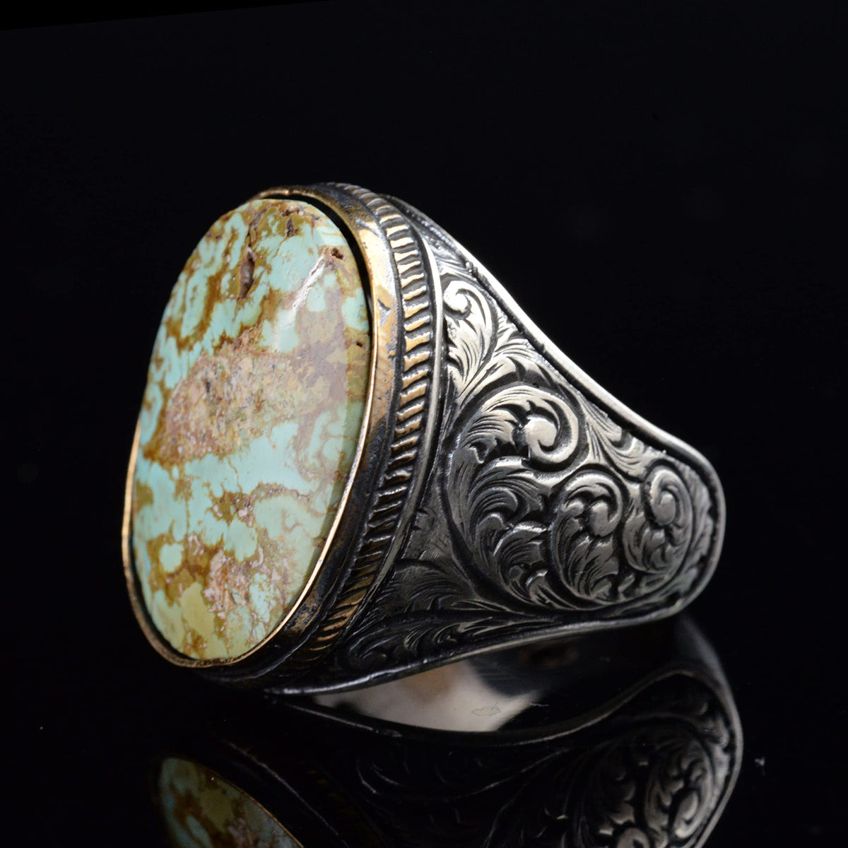 Natural Turquoise Stone Ring - Large Men's Ring - 925 Sterling Silver Ring — 6