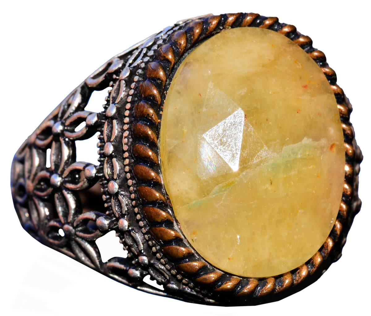 KAMBO Handmade Men's Minimalist Yellow Sapphire Ring 9.05 Carat, 925 Sterling Silver, Natural Gemstone Statement Jewelry