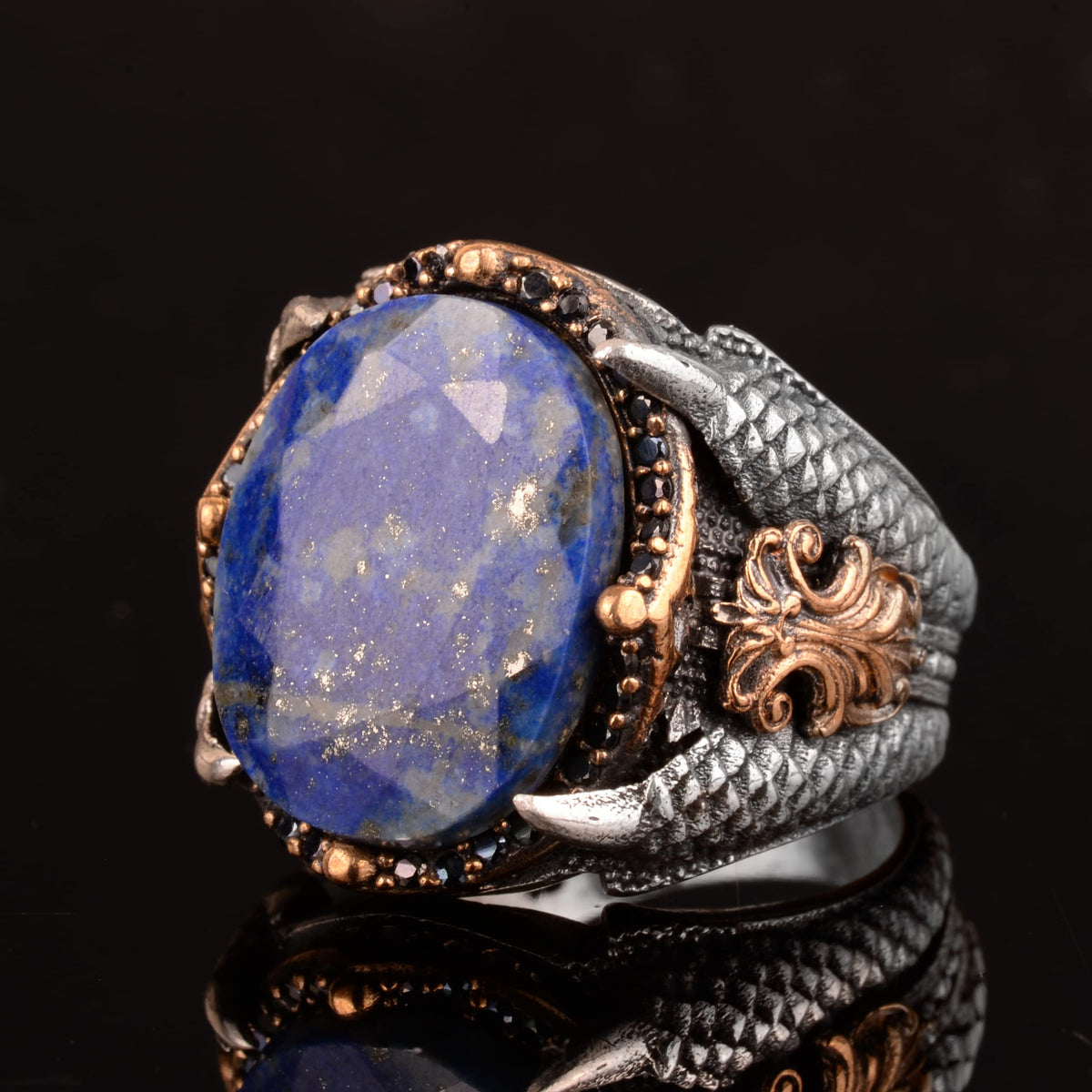 Natural Sodalite Stone Ring, 925 Sterling Silver Men's Ring — 4