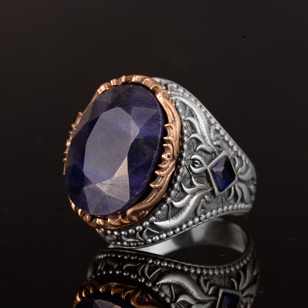 925 Sterling Silver Men's Ring - Handmade Ring with Natural Sapphire Stone — 4