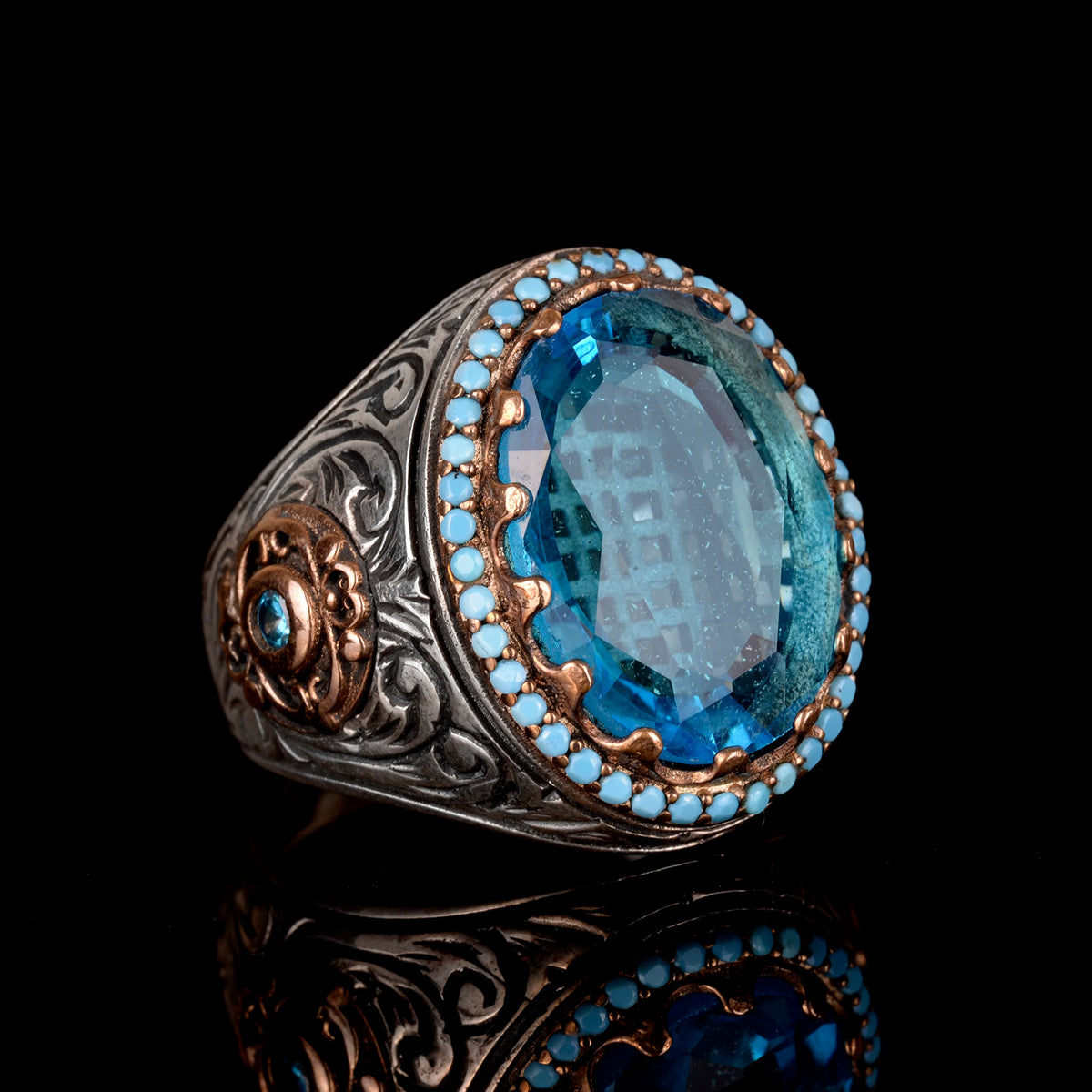 Men's Silver Ring, Aquamarine Zircon Stone, King Ring, Men's Ring — 3
