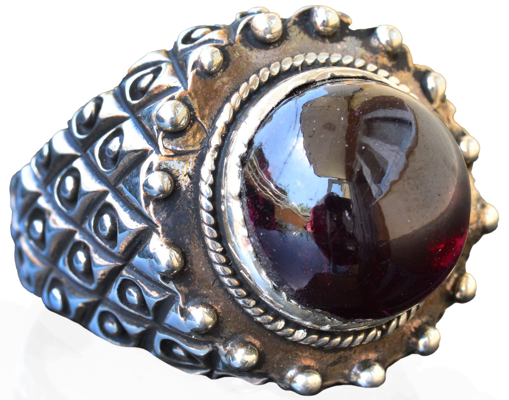 Silver Men's Ring with Natural Garnet Stone