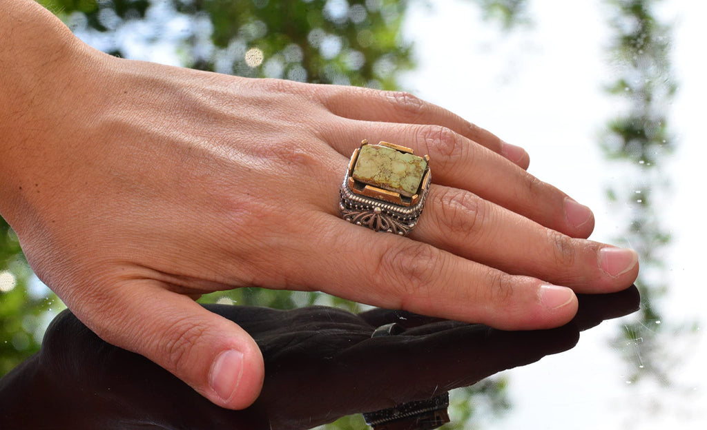Natural Green Turquoise Stone Ring — 6