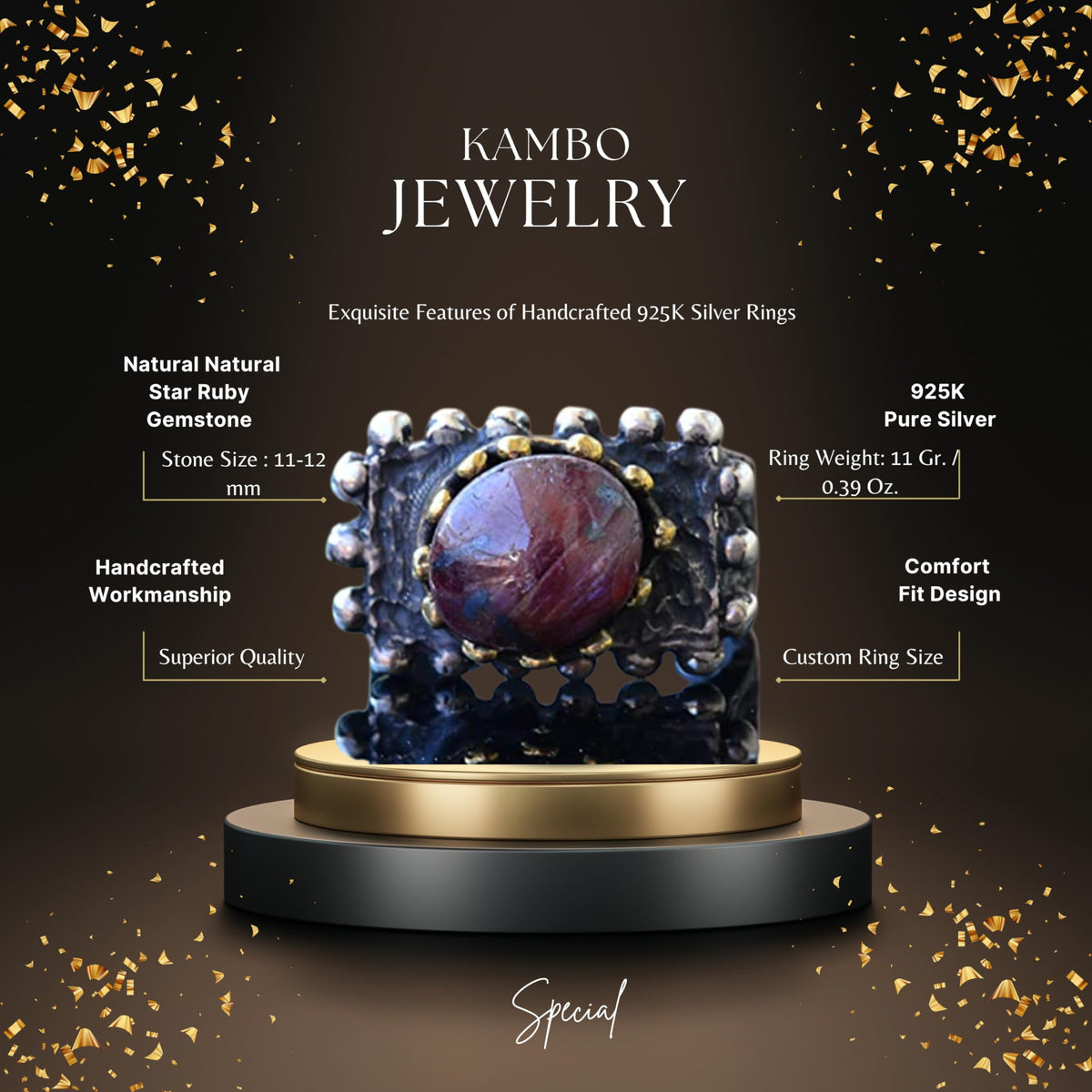 Natural Star Ruby Stone Antique Ring - 925 Sterling Silver Unisex Handmade Ring — 2