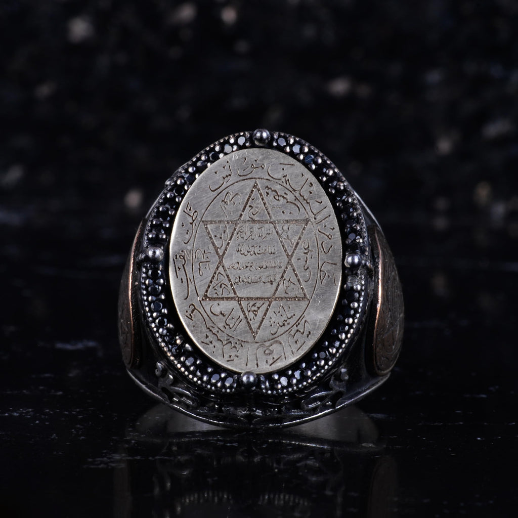 KAMBO Large Men's 925 Sterling Silver Ring – Bronze Star of David Details – Symbolic Statement Ring (Seal of Solomon) — 4