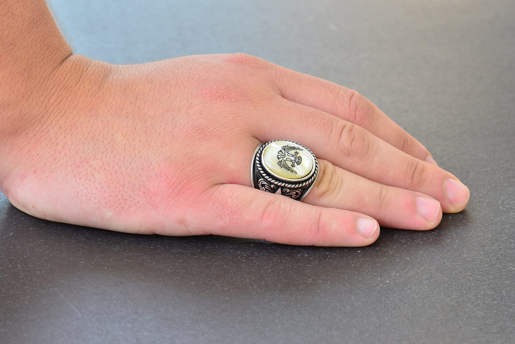 Double Headed Eagle Ring - 925 Sterling Silver Men's Ring - Silver Albanian Eagle Jewelry — 6