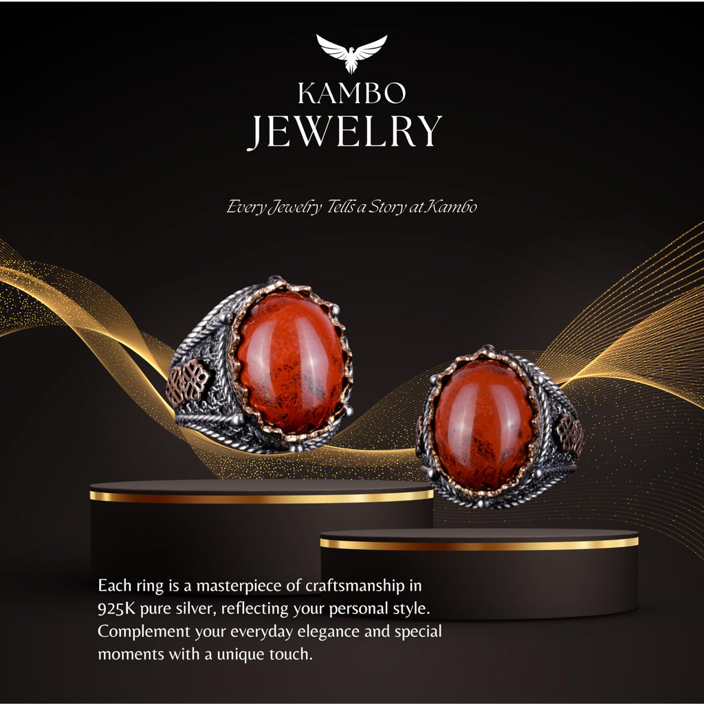 925 Sterling Silver Ring, Handmade Natural Red Bloodstone Ring — 7