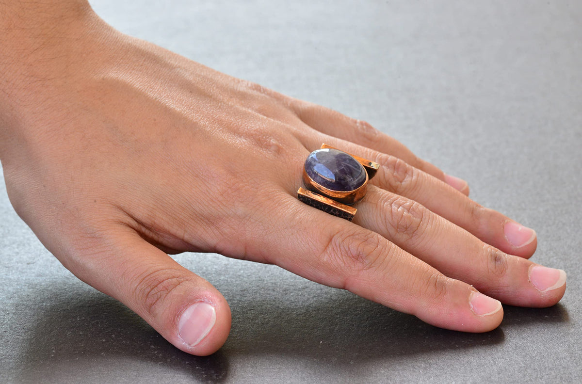 Silver Men's Ring with Natural Star Ruby Stone - Gift Design for Him — 7